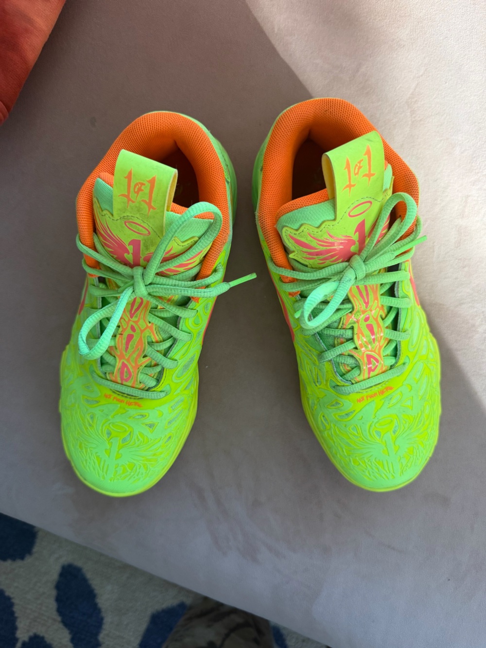 Puma Kids Neon Green and Orange basketball Sneakers US 7